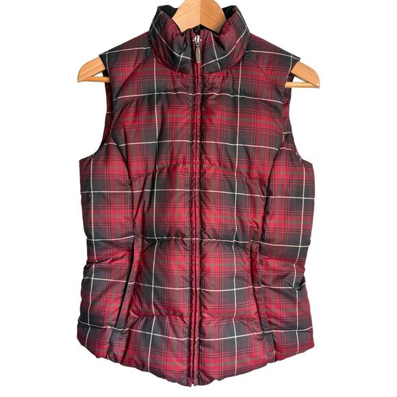 Eddie Bauer Red Plaid Goose Down Puffer Vest Petite XS Warm Outdoor - Picture 2 of 9